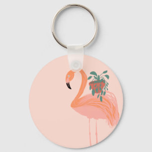 Chaveiro Flamingo Tropical com Planta em Vaso Desenhado à M