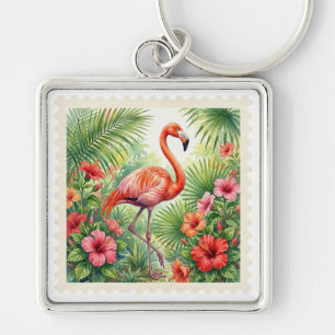 CHAVEIRO FLAMINGO TROPICAL ROSA E HIBISCO TROPICAL