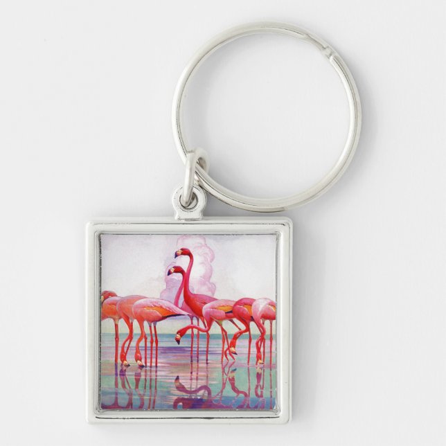 Chaveiro Flamingos cor-de-rosa por Francis Lee Jaques (Frente)