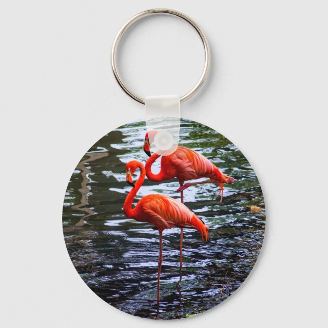 Chaveiro Flamingos Rosa na Água (Frente)