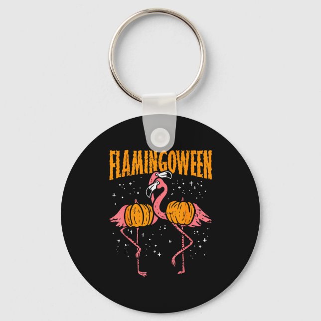 Chaveiro Flamingoween Abóbora Flamingos Pássaro Engraçado H (Frente)