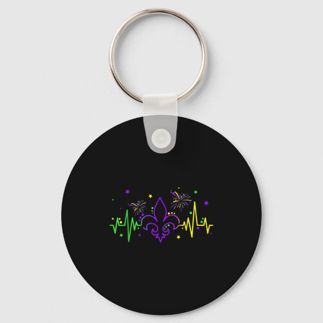 Chaveiro Fleur De Lis Heartbeat Nurse Mardi Gras Carnival M (Frente)