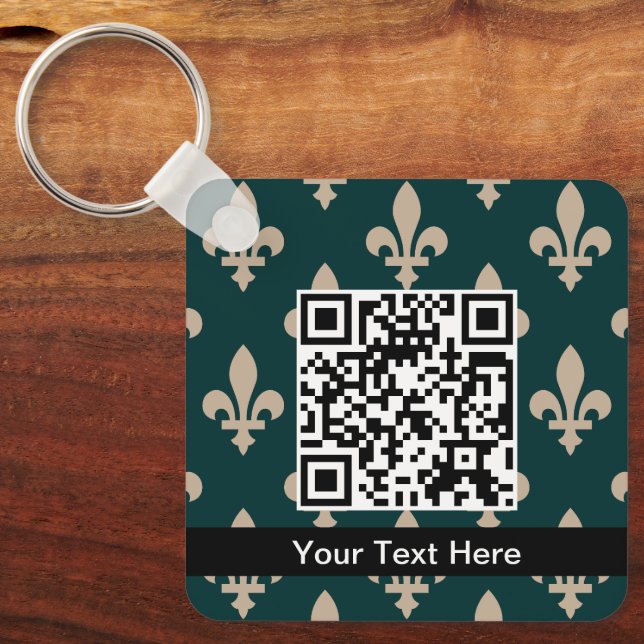 Chaveiro Fleur de Lis Pattern, Francês, Real, Creme, Verde (Frente)