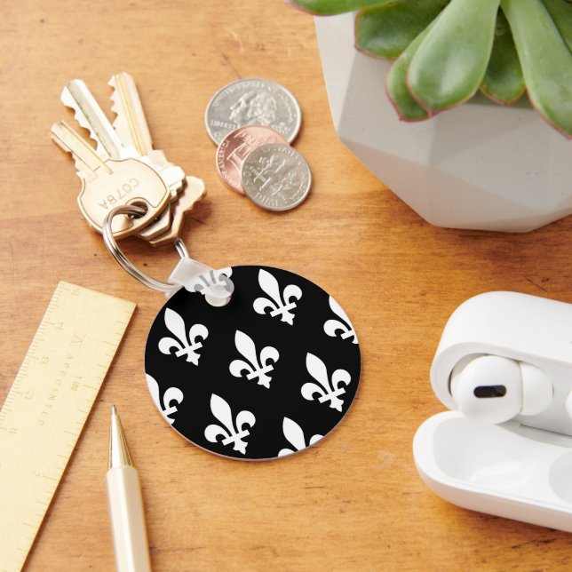Chaveiro Fleur de Lis Pattern, Royal French, branco a preto (Mesa)