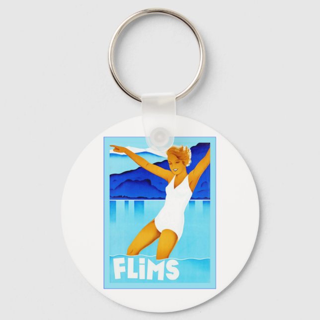 Chaveiro Flims ~ Vintage Swiss Viagem (Frente)