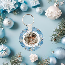 Chaveiro Floco de neve azul personalizado e bonito Natal