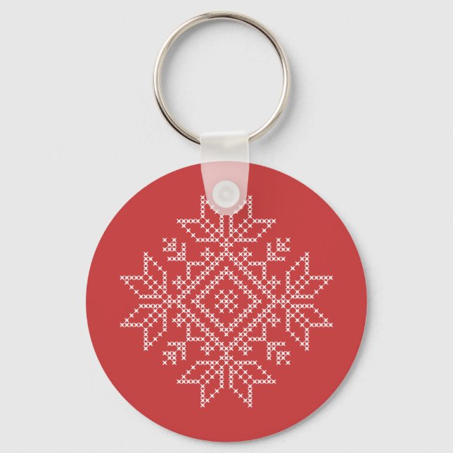 Chaveiro Floco de neve de bordado de Natal de inverno (Frente)