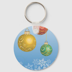 Chaveiro Floco de neve e Bola de Natal Vermelha, Amarela, V