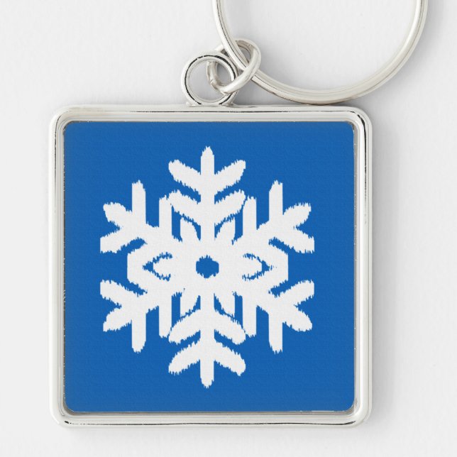 Chaveiro Floco de neve Ikat - Azul de cobalto e branco (Frente)