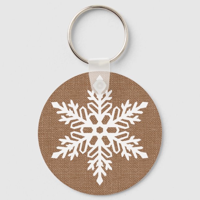 Chaveiro Floco de neve no Natal Russo Burlap (Frente)