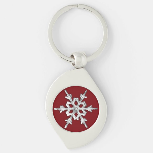 Chaveiro Floco de neve prateado e branco em vermelho profun (Frente)