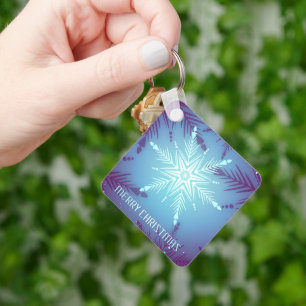 Chaveiro Flocos de estrelas de neve com brilho azul