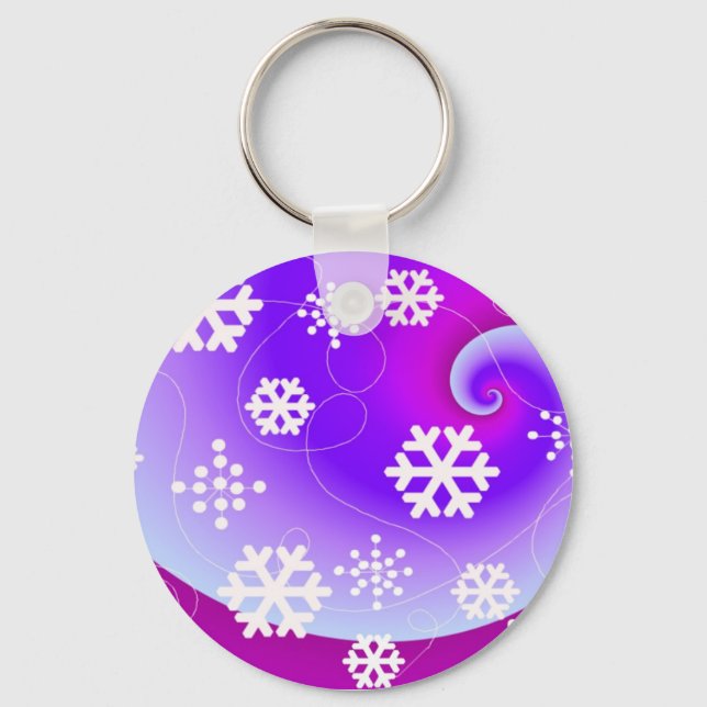 Chaveiro Flocos de Neve Dançantes em um Fundo Roxo Giratóri (Frente)
