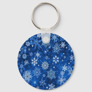 Chaveiro Flocos de neve de Natal Azul e Prata