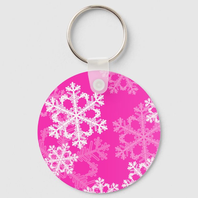 Chaveiro Flocos de neve de Natal, de cor rosa e branca (Frente)