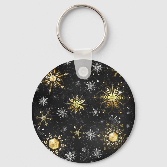 Chaveiro Flocos de neve do Ouro Xmas em preto (Frente)