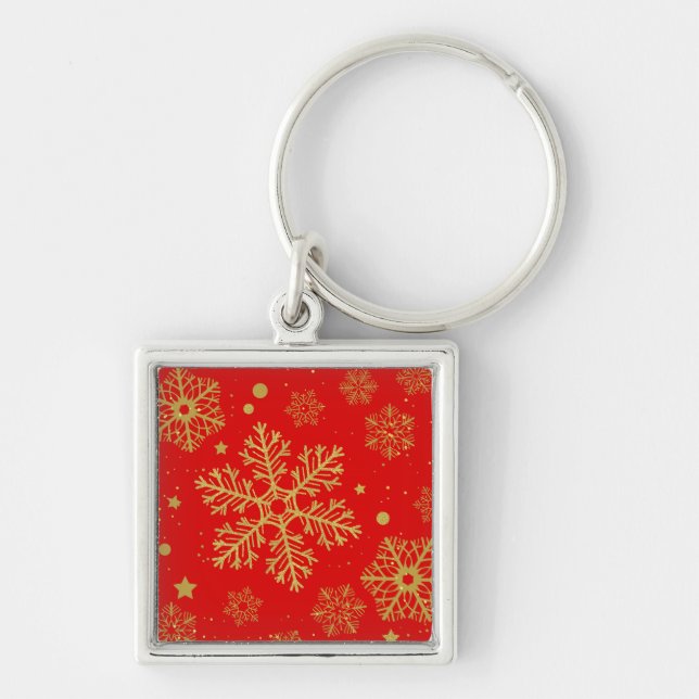 Chaveiro Flocos de neve ouro em vermelho (Frente)