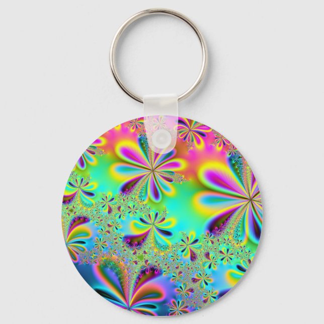 Chaveiro Flor Colorida Fractal (Frente)