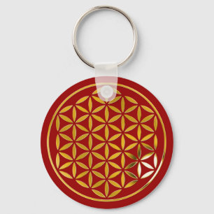 Chaveiro Flor Da Vida 1 - Carimbo Dourado   vermelho escuro