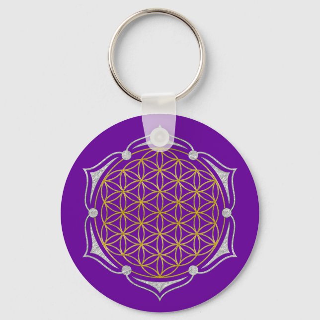 Chaveiro Flor Da Vida - Ouro De Lotus Prata (Frente)