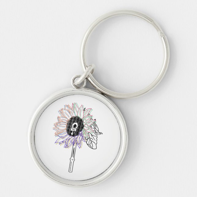Chaveiro Flor de Arco-Íris Arte Funky (Frente)
