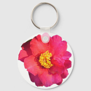 Chaveiro flor de camélia rosa