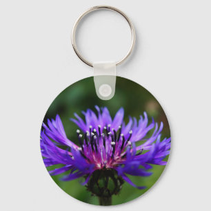 Chaveiro Flor de Centaurea Azul Florescem Paz Amor Destino