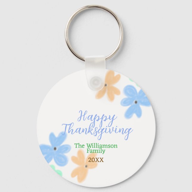 Chaveiro Flor de cor verde-laranja-azul invernoObrigado (Frente)