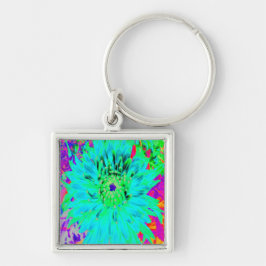 Chaveiro Flor de Dália Decorativa Abstrata Aqua