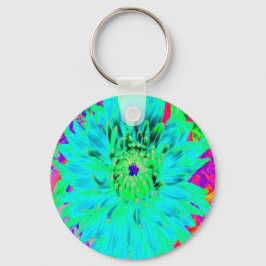Chaveiro Flor de Dália Decorativa Abstrata Aqua