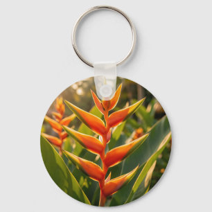 Chaveiro Flor de Heliconia Laranja Hora Dourada 