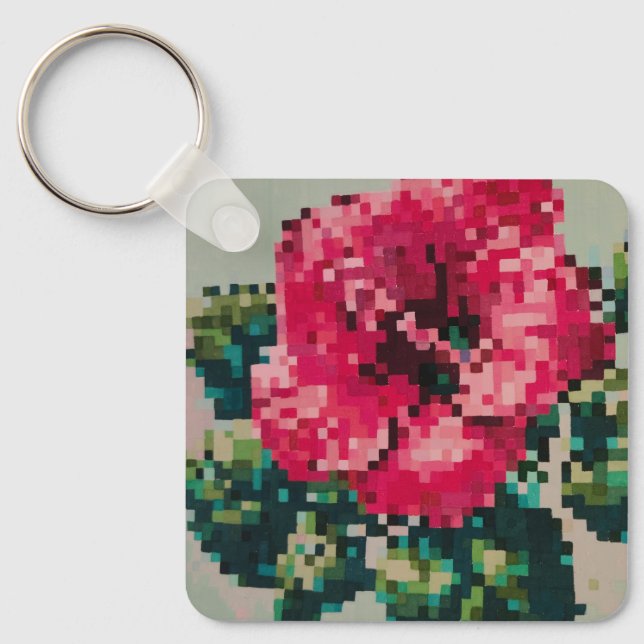 Chaveiro Flor de hibisco rosa em arte pixel (Frente)