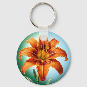 Chaveiro Flor de Lírio Laranja Vibrante em Flor