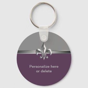 Chaveiro Flor de lis de prata personalizada da beringela