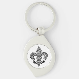 Chaveiro Flor de Lis de Renda Preto e Branco Vintage