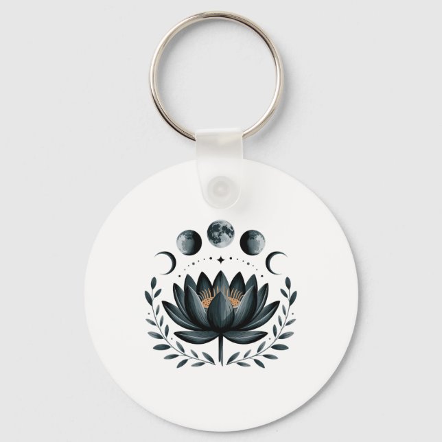 Chaveiro Flor de Lótus Fases da Lua Zen Amante de Yoga Espi (Frente)