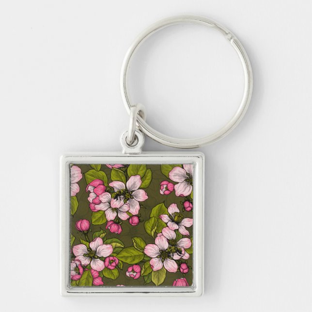 Chaveiro Flor de maçã em verde-escuro (Frente)