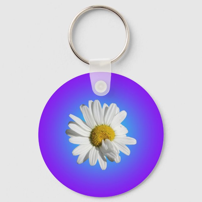 Chaveiro Flor de Margarida Branca Gradiente Azul Roxo (Frente)