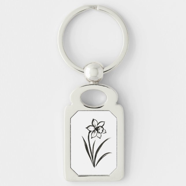 Chaveiro Flor de Narciso – Arte Botânica Monocromática em (Frente)