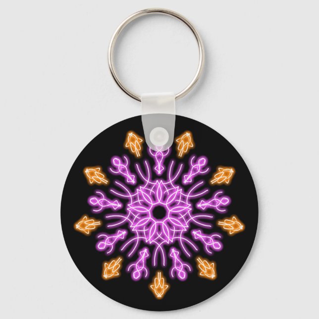 Chaveiro Flor de néon rosa e laranja (Frente)