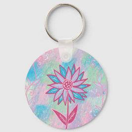 Chaveiro Flor de Pastel Desenhada à Mão Fofa