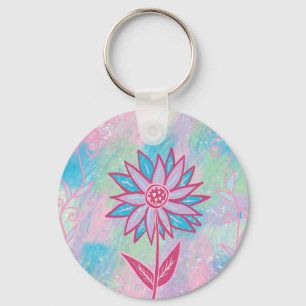Chaveiro Flor de Pastel Desenhada à Mão Fofa