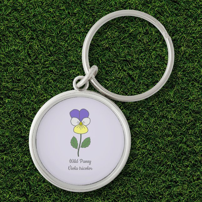Chaveiro Flor de Pastel Selvagem Botânica (Botanical Wild Pansy Flower Keychain)