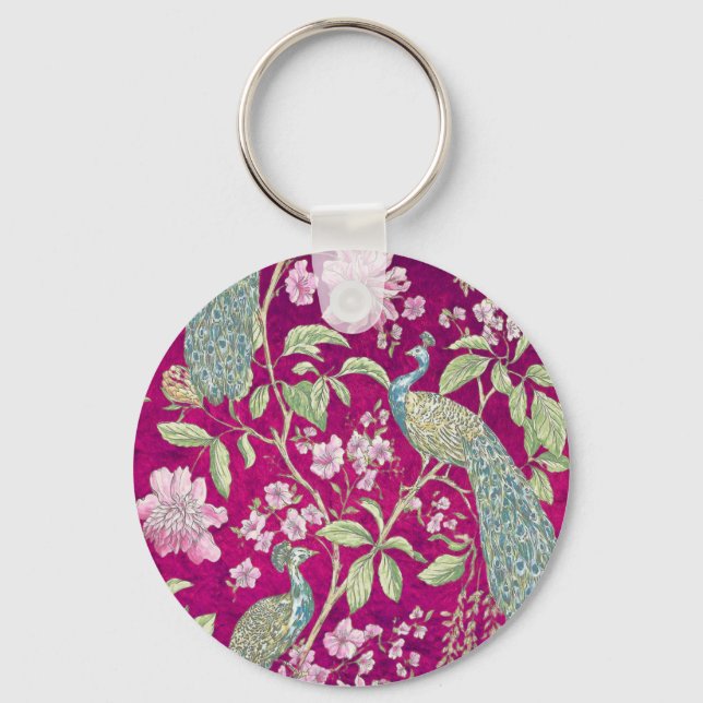 Chaveiro Flor de pavão de Fuchsia Chinoiserie (Frente)