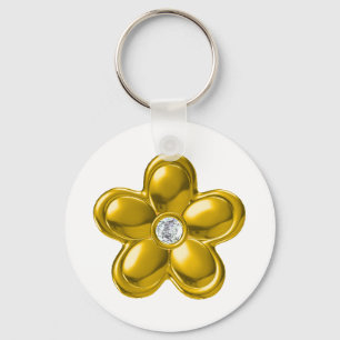 CHAVEIRO FLOR DOURADO COM DIAMANTE