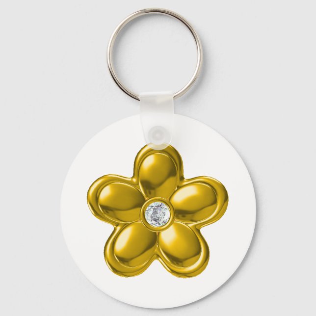 CHAVEIRO FLOR DOURADO COM DIAMANTE (Frente)