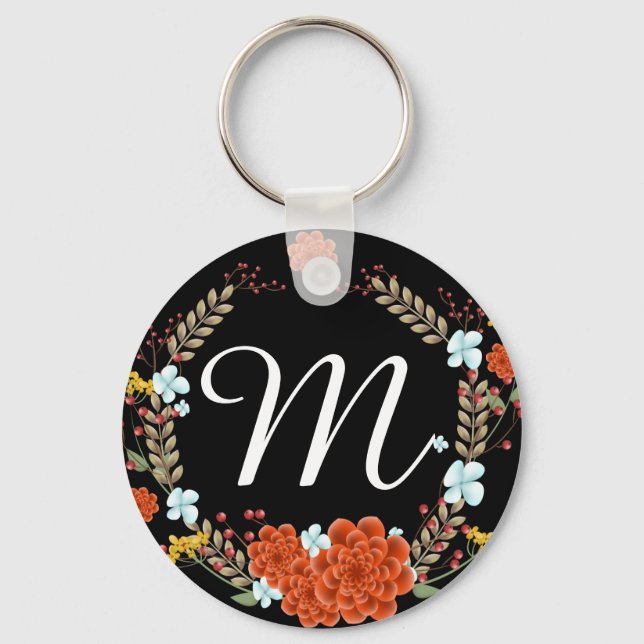 Chaveiro Flor e Laurel Wreath Monogramas, ilustrados, doces (Frente)