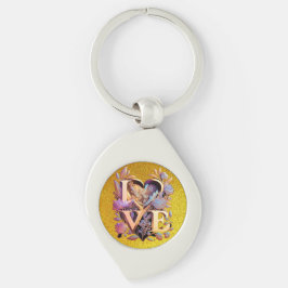 Chaveiro Flor Elegante, Amor Coração e Ouro