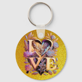 Chaveiro Flor Elegante, Amor Coração e Ouro