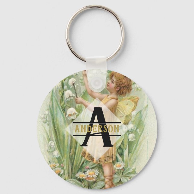 Chaveiro Flor Fada Snowbells Vintage Art Monograma Denomina (Frente)